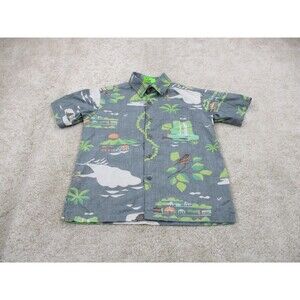 Kahala Boys Shirt Small S 6-7 Gray Beach Cotton Hawaiian Aloha Short Sleeve